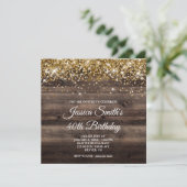 Gold Glitter Rustic Bistre Brown Wood Birthday Kaart (Staand voorkant)