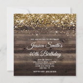 Gold Glitter Rustic Bistre Brown Wood Birthday Kaart (Voorkant)