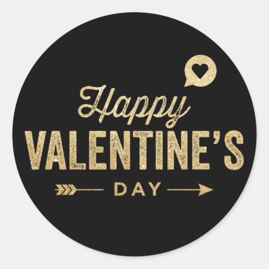 GOLD GLITTER RUSTIC HAPPY VALENTINE'S DAY STICKER (Voorkant)