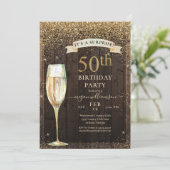 Gold Glitter Rustic Wood Surprise 50th Birthday Kaart (Staand voorkant)