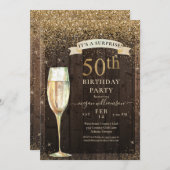 Gold Glitter Rustic Wood Surprise 50th Birthday Kaart (Voorkant / Achterkant)