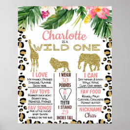 Gold Glitter Safari 1st Birthday Milestone Poster