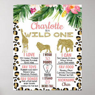 Gold Glitter Safari 1st Birthday Milestone Poster