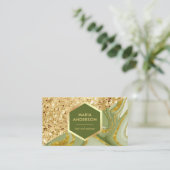 Gold Glitter Sage Green Marble Makeup Artist Visitekaartje (Staand voorkant)