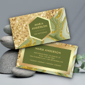 Gold Glitter Sage Green Marble Makeup Artist Visitekaartje