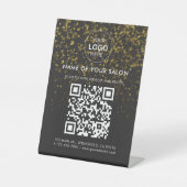 Gold Glitter Salon Business QR-code en Logo Reclamebord Met Voetstuk (Voorkant)