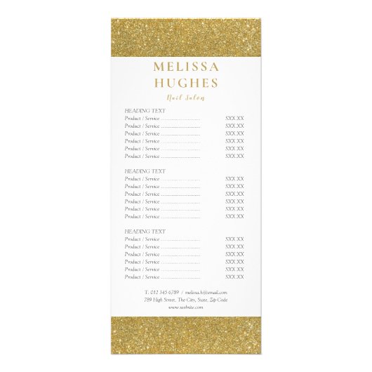 Gold Glitter Salon Service Menu (Voorkant)