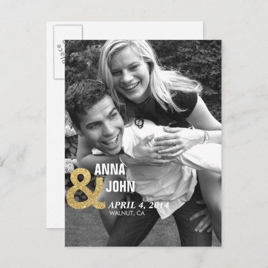 Gold Glitter Save the Date Aankondiging Briefkaart (Voorkant / Achterkant)