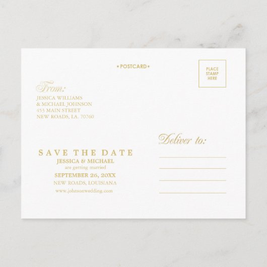 Gold Glitter Save the Date Aankondigingskaart (Achterkant)