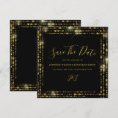 Gold Glitter Save the date Black Invitation (Voorkant / Achterkant)