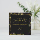 Gold Glitter Save the date Black Invitation (Staand voorkant)
