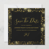 Gold Glitter Save the date Black Invitation (Voorkant)