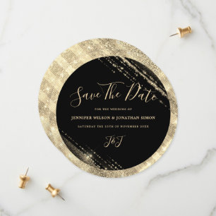 Gold Glitter Save the date Black Invitation