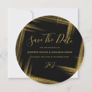 Gold Glitter Save the date Black Invitation