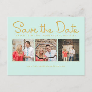 Gold Glitter Save the Date Mint Script Fotokaarten Aankondigingskaart