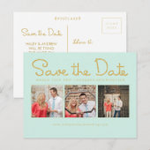 Gold Glitter Save the Date Mint Script Fotokaarten Aankondigingskaart (Voorkant / Achterkant)
