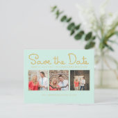 Gold Glitter Save the Date Mint Script Fotokaarten Aankondigingskaart (Staand voorkant)