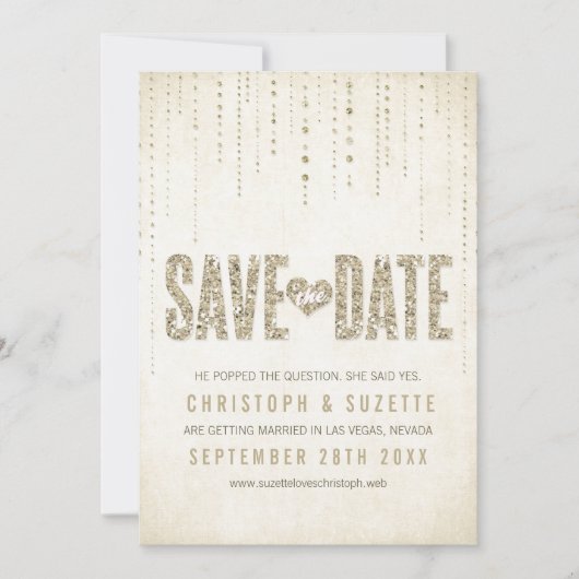 Gold Glitter Save the Date Notice (Voorkant)