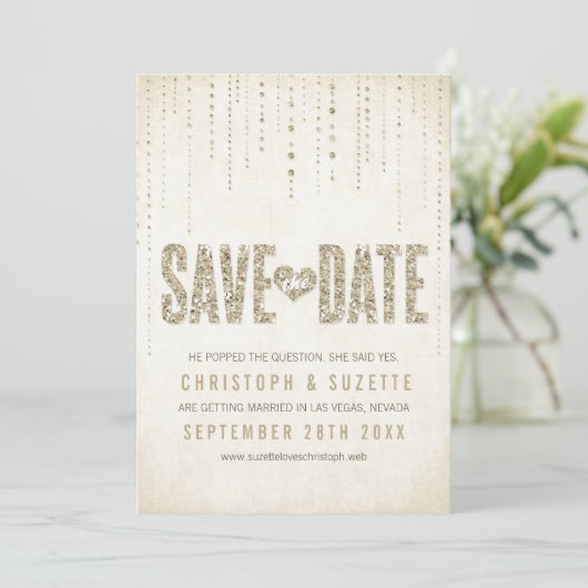 Gold Glitter Save the Date Notice (Staand voorkant)