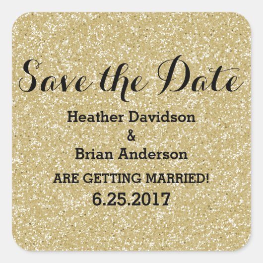 Gold Glitter Save the Date-Stickers Vierkante Sticker (Voorkant)