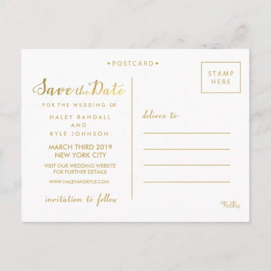 Gold Glitter Save the Date Typography Aankondiging (Achterkant)