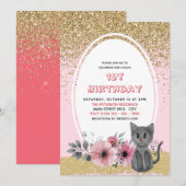 Gold Glitter Schattige Waterverf Kitten Wild One - Kaart (Voorkant / Achterkant)