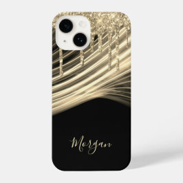 Gold Glitter-schijven, Gold Light Rays, Gold Name iPhone 14 Hoesje