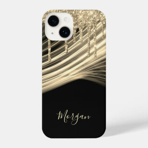 Gold Glitter-schijven, Gold Light Rays, Gold Name iPhone 14 Hoesje