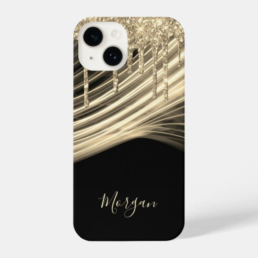 Gold Glitter-schijven, Gold Light Rays, Gold Name iPhone Hoesje (Achterkant)