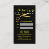Gold Glitter Scissors Hair Stylist Appointment Afsprakenkaartje (Achterkant)