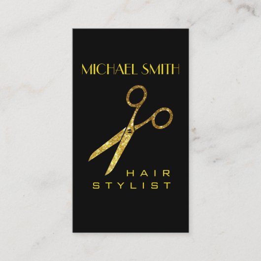Gold Glitter Scissors Hair Stylist Appointment Afsprakenkaartje (Voorkant)