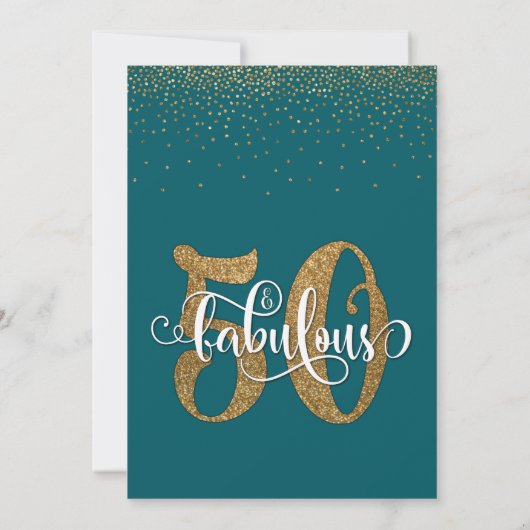 Gold Glitter & Script 50 en vloeiend, donker Blauw Kaart (Achterkant)