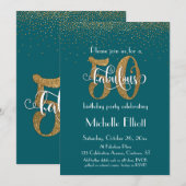 Gold Glitter & Script 50 en vloeiend, donker Blauw Kaart (Voorkant / Achterkant)