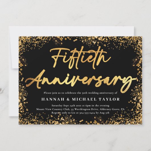 Gold Glitter Script 50ste bruiloft Jubileum Kaart (Voorkant)