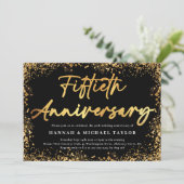 Gold Glitter Script 50ste bruiloft Jubileum Kaart (Staand voorkant)