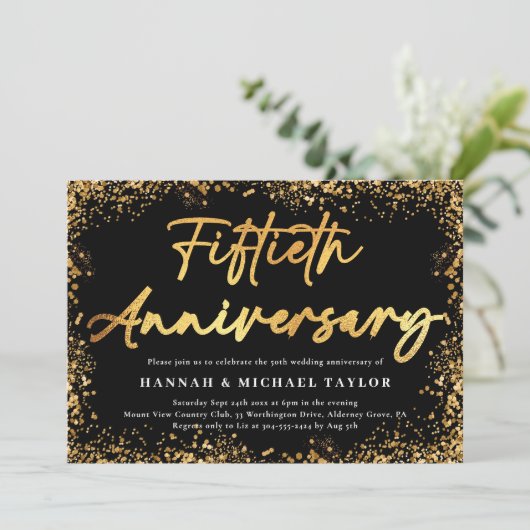 Gold Glitter Script 50ste bruiloft Jubileum Kaart (Staand voorkant)