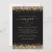 Gold Glitter Script Black, nieuw jaar oud Kaart (Voorkant)