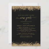 Gold Glitter Script Black, nieuw jaar oud Kaart (Voorkant)