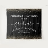 Gold Glitter Script Calligraphy Afstuderen | Zwart Wandkleed (Voorkant (horizontaal))