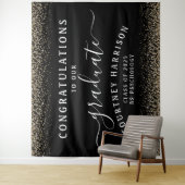 Gold Glitter Script Calligraphy Afstuderen | Zwart Wandkleed (In situ)