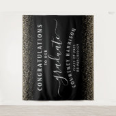 Gold Glitter Script Calligraphy Afstuderen | Zwart Wandkleed (Voorkant)