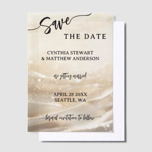 Gold Glitter Script De datum opslaan Vellum Uitnodigingen (Offset)