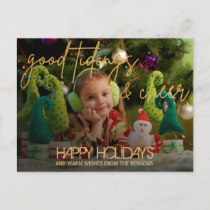 Gold Glitter-script feestelijke kerst Briefkaart
