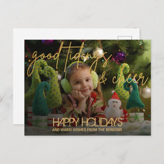 Gold Glitter-script feestelijke kerst Briefkaart (Voorkant / Achterkant)