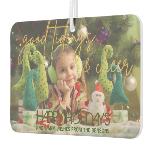 Gold Glitter Script Festive kerstfoto Luchtverfrisser (Links)