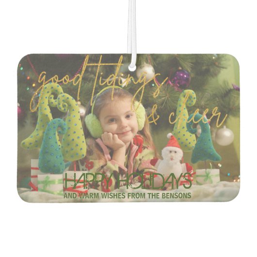 Gold Glitter Script Festive kerstfoto Luchtverfrisser (Voorkant)