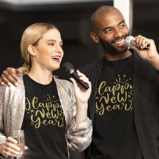 Gold Glitter Script Gelukkig Nieuwjaar T-shirt