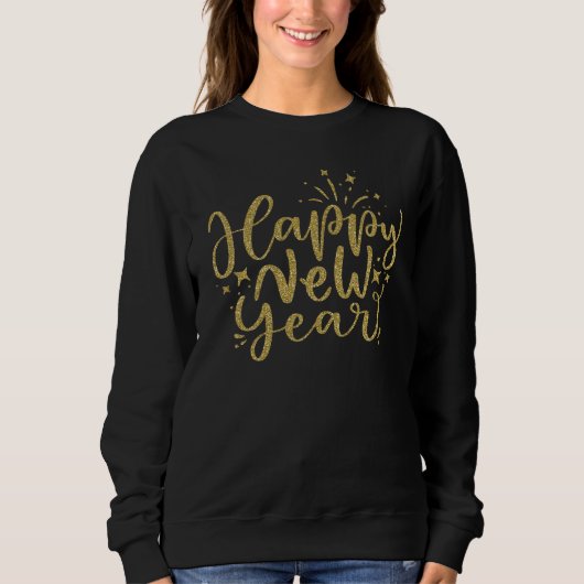 Gold Glitter Script Gelukkig Nieuwjaar Trui (Voorkant)