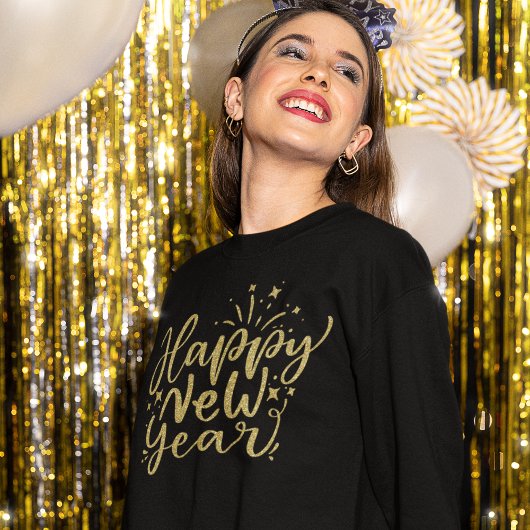 Gold Glitter Script Gelukkig Nieuwjaar Trui