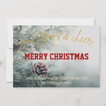 Gold Glitter Script met kerstfoto's Wenskaart